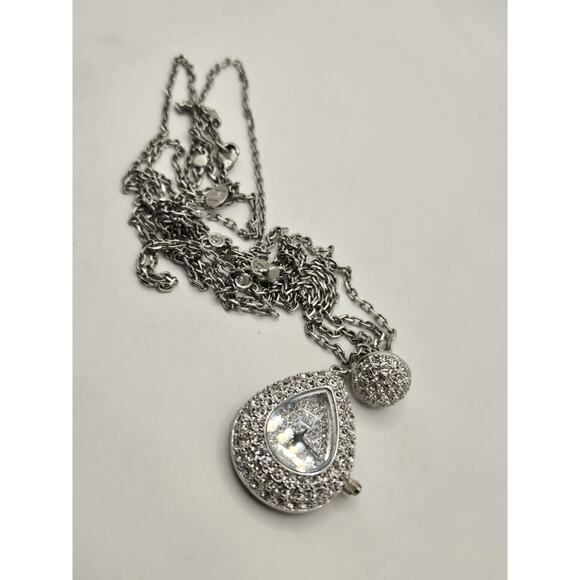 VICTORIA WIECK Beverly Hills 60" Crystals Silver Tone PENDANT WATCH NECKLACE - Picture 2 of 6